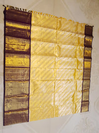 2G Pure Zari Kanjivaram Silk Saree in Golden Yellow with purple Border | Silkmark Certified