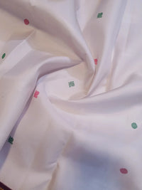 2G Pure Korvai Kanjivaram Silk Saree in Off White with Purple Border & Multicolour Peacock Buttas | Silkmark Certified