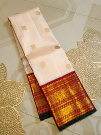2G Pure Korvai Kanjivaram Silk Saree in Off White with Maroon Border | Silkmark Certified