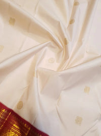 2G Pure Korvai Kanjivaram Silk Saree in Off White with Maroon Border | Silkmark Certified