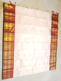 2G Pure Korvai Kanjivaram Silk Saree in Off White with Maroon Border | Silkmark Certified