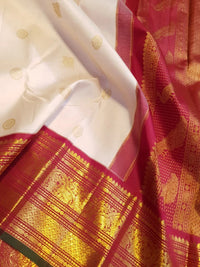 2G Pure Korvai Kanjivaram Silk Saree in Off White with Maroon Border | Silkmark Certified