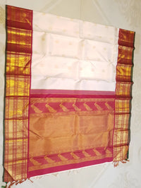 2G Pure Korvai Kanjivaram Silk Saree in Off White with Maroon Border | Silkmark Certified