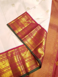 2G Pure Korvai Kanjivaram Silk Saree in Off White with Maroon Border | Silkmark Certified