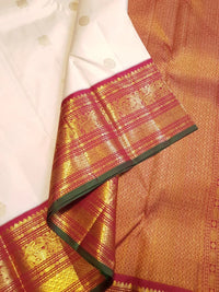 2G Pure Korvai Kanjivaram Silk Saree in Off White with Maroon Border | Silkmark Certified