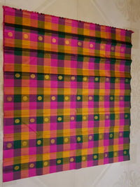 2G Pure Kanjivaram Silk Saree in Paalum Pazham Checks with Peacock Buttas & Gold Zari | Silkmark Certified