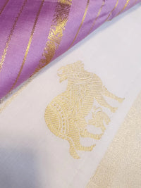 2G Pure Kanjivaram Silk Saree in Lavender Purple with Veldhari body | Silkmark Certified