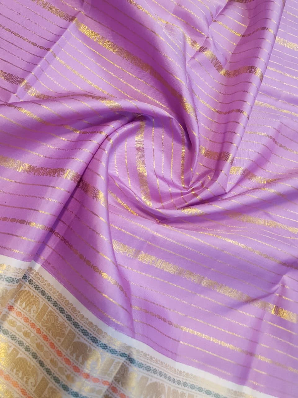 2G Pure Kanjivaram Silk Saree in Lavender Purple with Veldhari body | Silkmark Certified