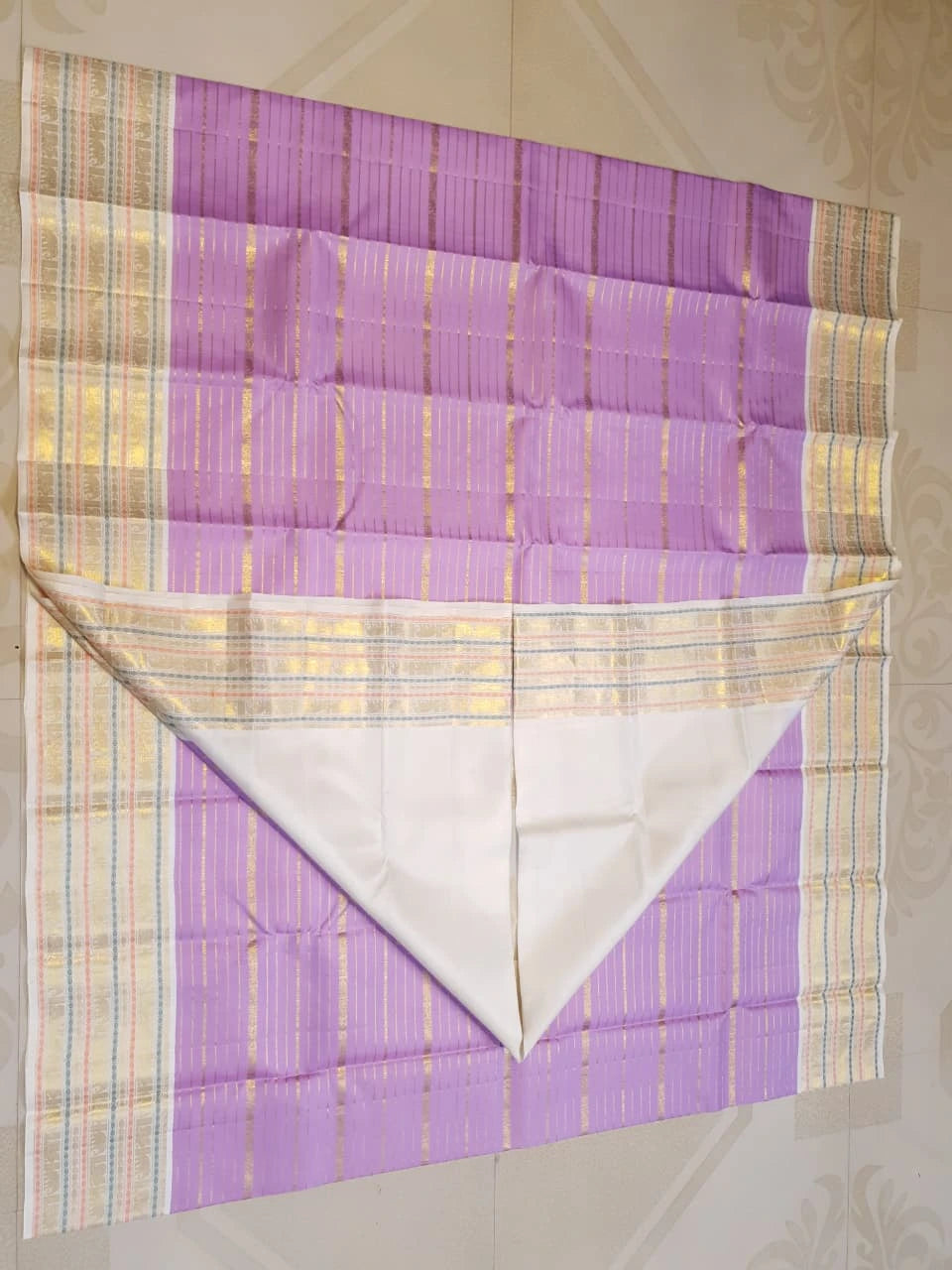 2G Pure Kanjivaram Silk Saree in Lavender Purple with Veldhari body | Silkmark Certified