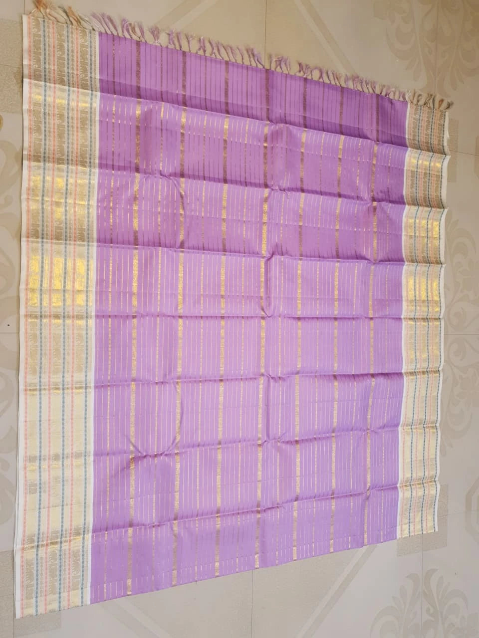 2G Pure Kanjivaram Silk Saree in Lavender Purple with Veldhari body | Silkmark Certified