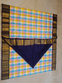 2G Pure Kanjivaram Silk Saree in Paalum pazham checks with Navy Blue| Silkmark Certified