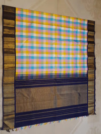 2G Pure Kanjivaram Silk Saree in Paalum pazham checks with Navy Blue| Silkmark Certified
