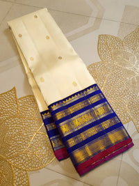 2G Pure Korvai Kanjivaram Silk Saree in Off White with Violet Border | Silk Mark Certified