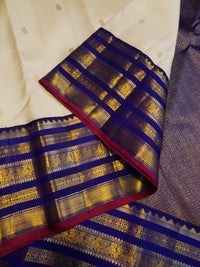 2G Pure Korvai Kanjivaram Silk Saree in Off White with Violet Border | Silk Mark Certified