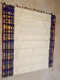 2G Pure Korvai Kanjivaram Silk Saree in Off White with Violet Border | Silk Mark Certified
