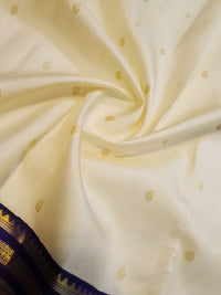 2G Pure Korvai Kanjivaram Silk Saree in Off White with Violet Border | Silk Mark Certified