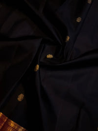 2G Pure Kanjivaram Silk Saree in Black with Antique Gold Zari  Mustard Border | Silkmark Certified