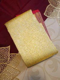 2G Pure Korvai  Kanjivaram Silk Saree in Cream Gold with Rich Magenta Floral Zari Border  | Silkmark Certified