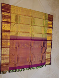 2G Pure Kanjivaram Silk Saree in Lime Green with Gold Floral Vines color | Silkmark Certified
