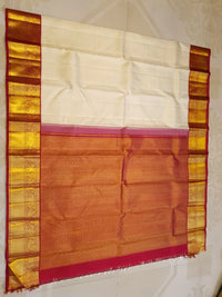 2G Pure Korvai Kanjivaram Silk Saree in Ivory Cream with Rich Gold Zari & Maroon Border | Silkmark Certified