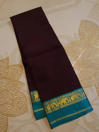Kanjivaram Soft Silk Saree Deep Brown with Peacock  Blue Border | Prahla Silks
