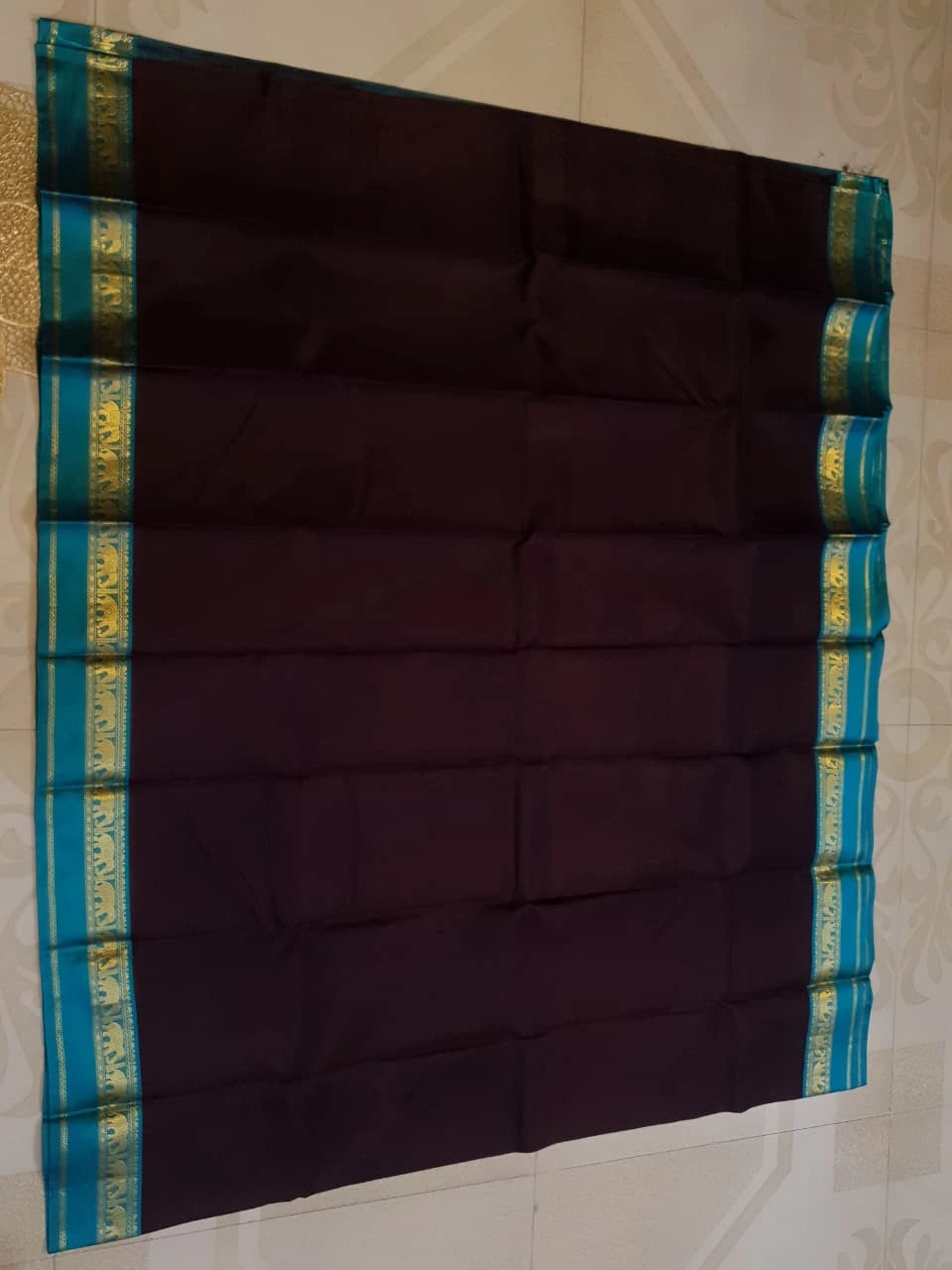 Kanjivaram Soft Silk Saree Deep Brown with Peacock  Blue Border | Prahla Silks