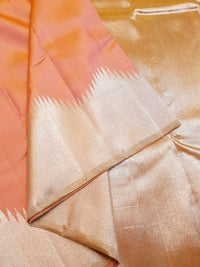 2G Pure Kanjivaram Silk Saree in Peach Pink with Silver Zari | Silkmark Certified