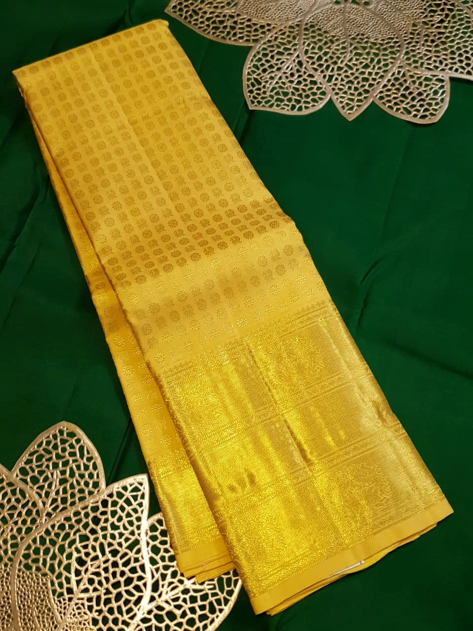 2G Pure Kanjivaram Silk Saree in Mustard Yellow with Gold Zari  | Silkmark Certified