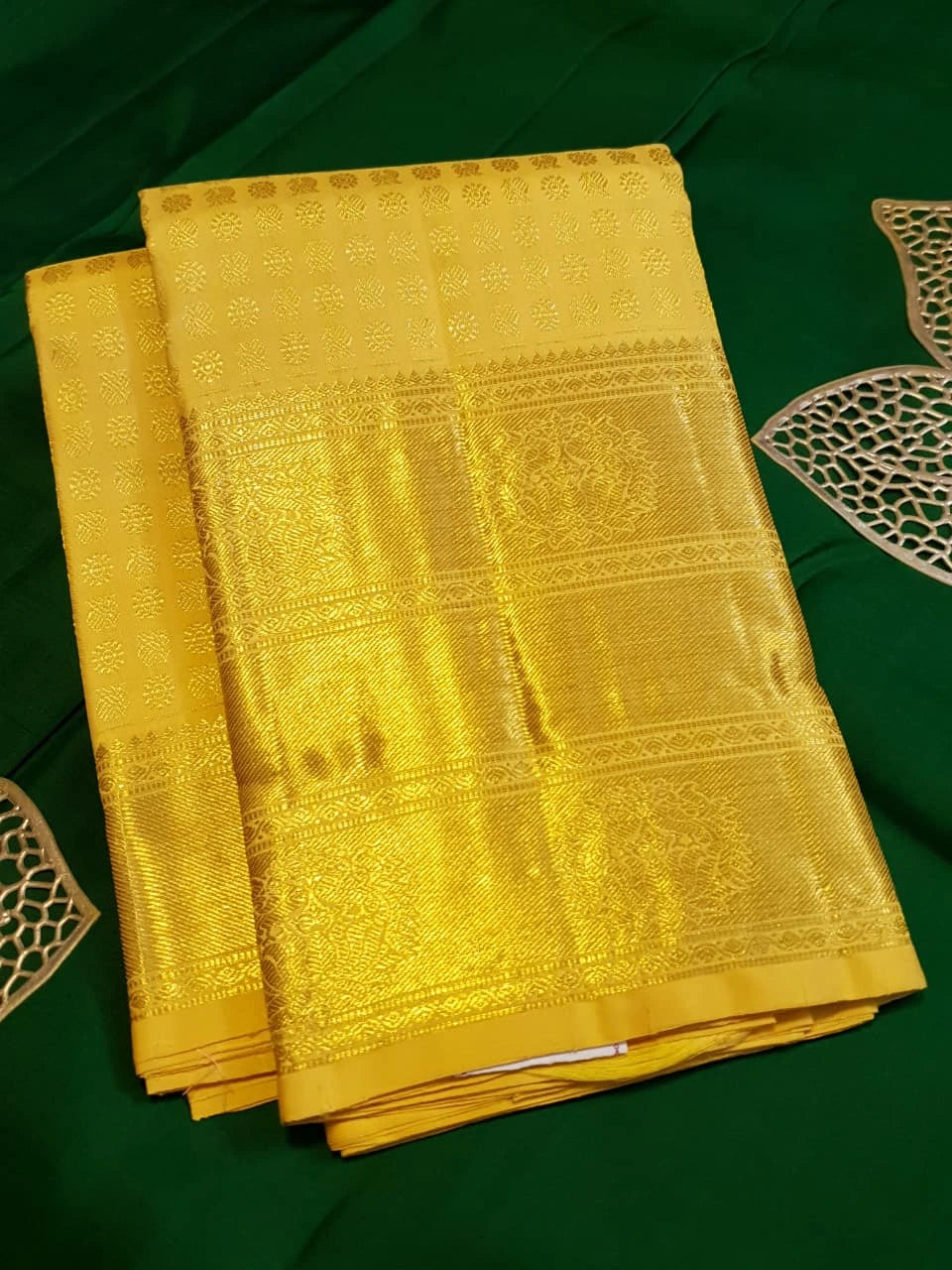 2G Pure Kanjivaram Silk Saree in Mustard Yellow with Gold Zari  | Silkmark Certified