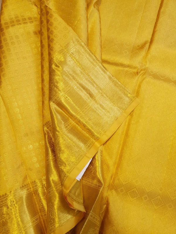 2G Pure Kanjivaram Silk Saree in Mustard Yellow with Gold Zari  | Silkmark Certified