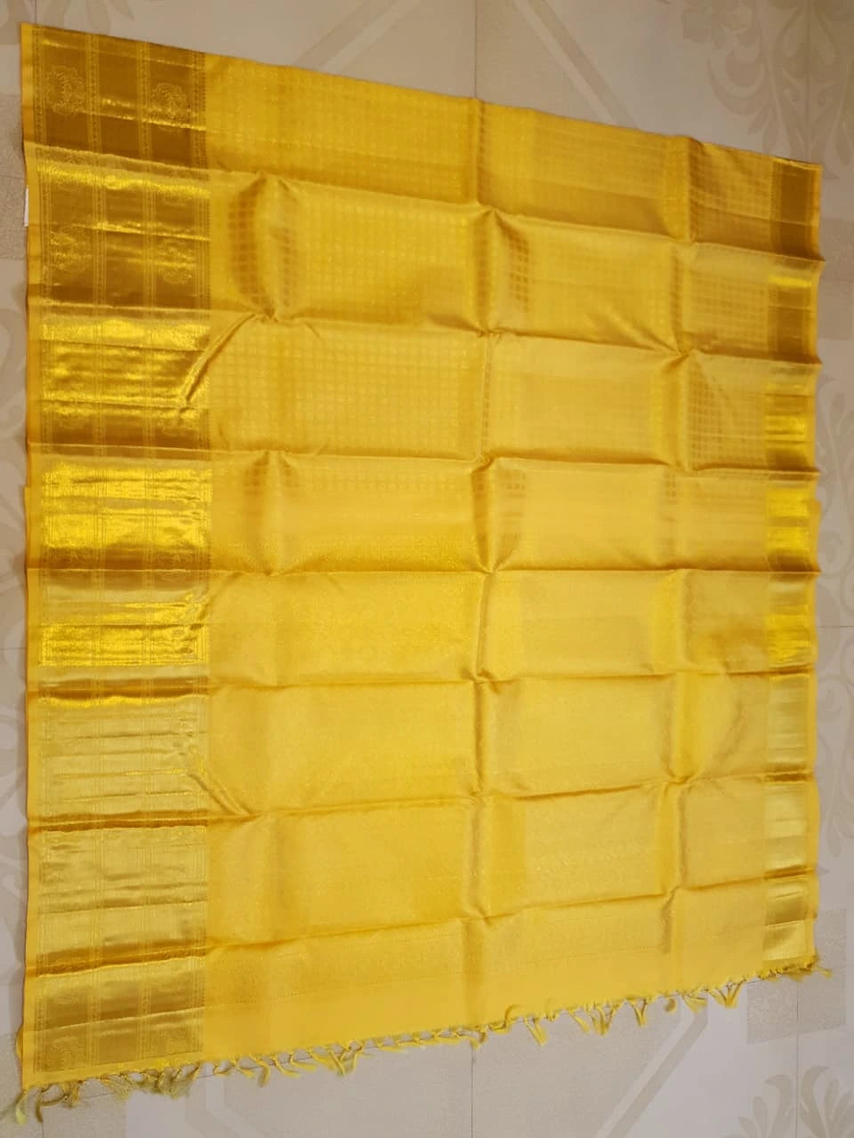 2G Pure Kanjivaram Silk Saree in Mustard Yellow with Gold Zari  | Silkmark Certified