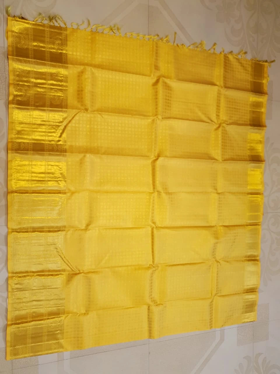 2G Pure Kanjivaram Silk Saree in Mustard Yellow with Gold Zari  | Silkmark Certified