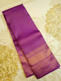 2G Pure Kanjivaram Silk Saree in Rich Purple with Antique Rose Gold Zari  | Silkmark Certified