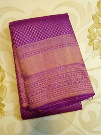 2G Pure Kanjivaram Silk Saree in Rich Purple with Antique Rose Gold Zari  | Silkmark Certified