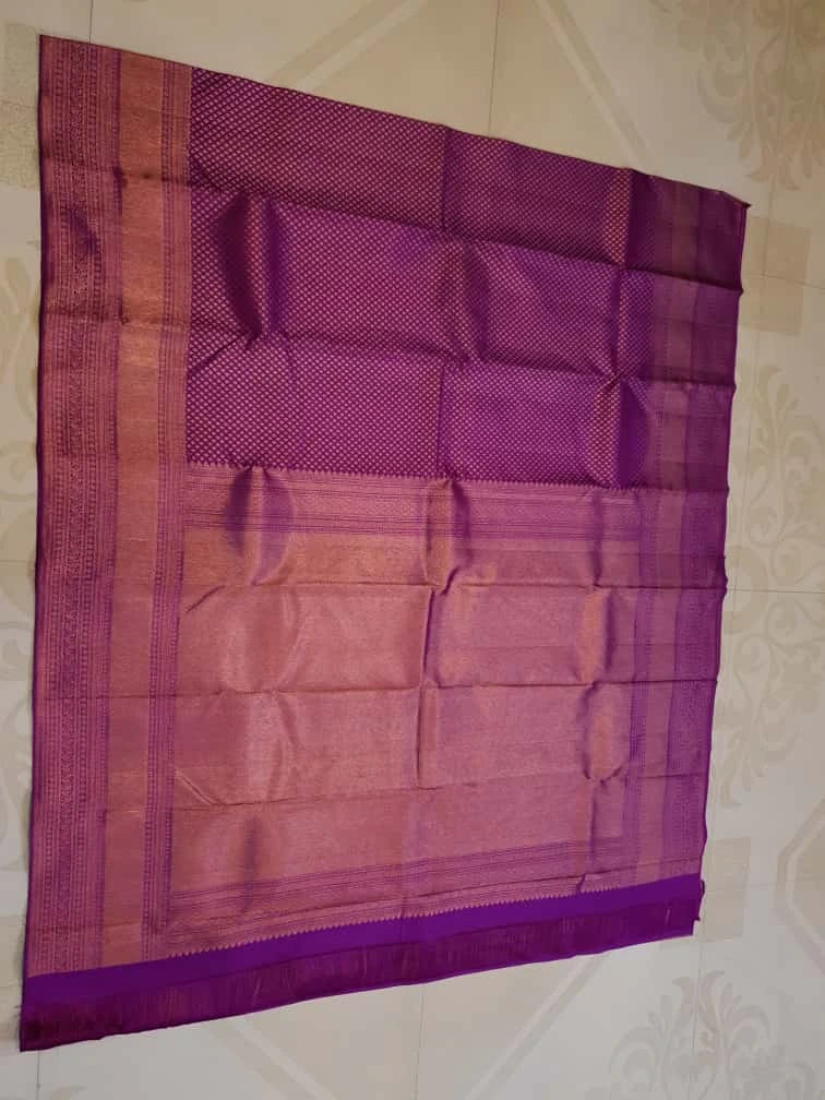 2G Pure Kanjivaram Silk Saree in Rich Purple with Antique Rose Gold Zari  | Silkmark Certified