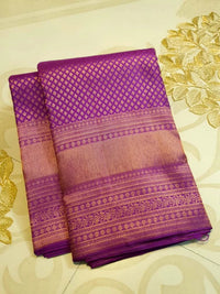 2G Pure Kanjivaram Silk Saree in Rich Purple with Antique Rose Gold Zari  | Silkmark Certified