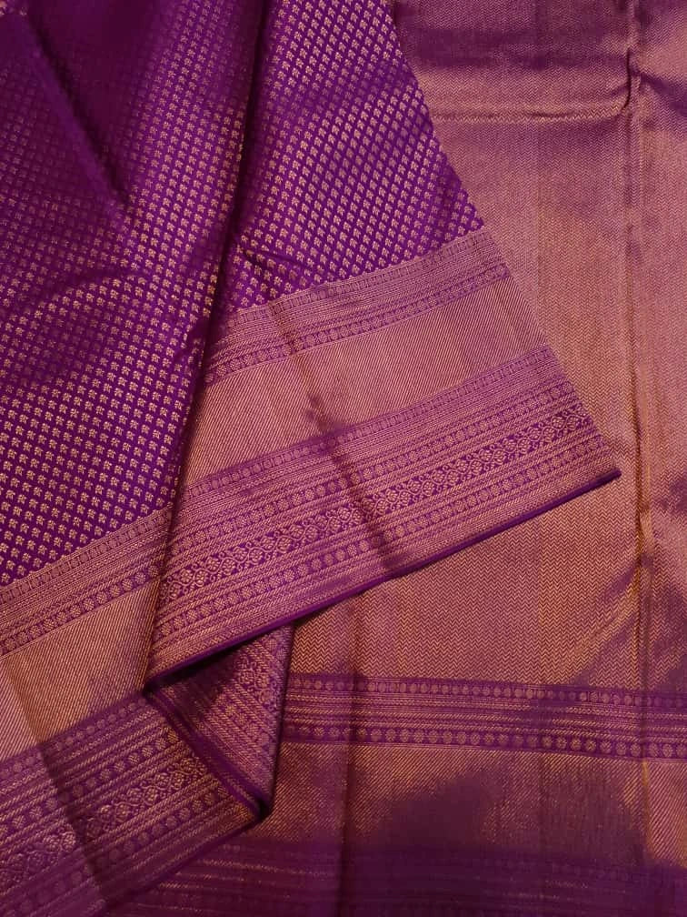 2G Pure Kanjivaram Silk Saree in Rich Purple with Antique Rose Gold Zari  | Silkmark Certified