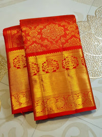 2G Pure Kanjivaram Silk Saree in Vermilion Red with Red | Silkmark Certified