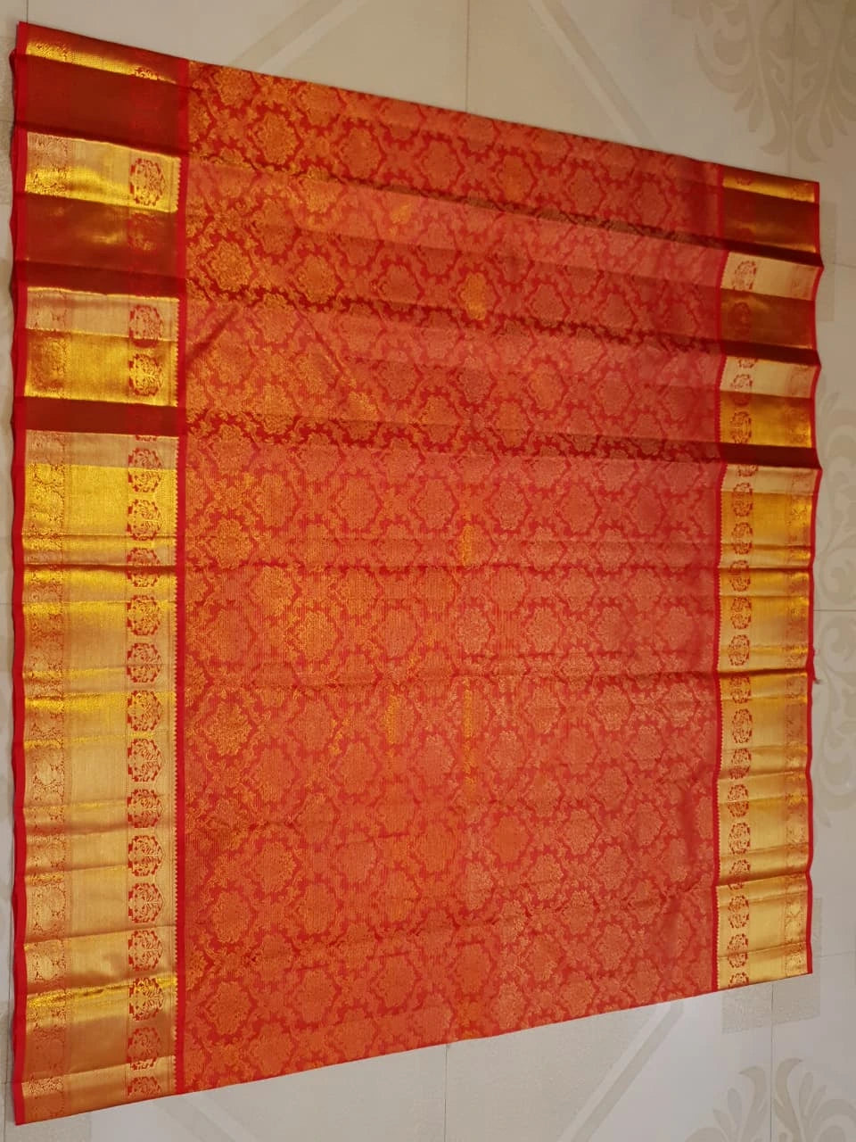 2G Pure Kanjivaram Silk Saree in Vermilion Red with Red | Silkmark Certified