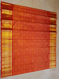 2G Pure Kanjivaram Silk Saree in Vermilion Red with Red | Silkmark Certified