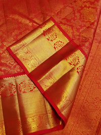 2G Pure Kanjivaram Silk Saree in Vermilion Red with Red | Silkmark Certified