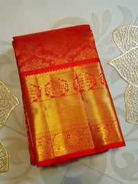 2G Pure Kanjivaram Silk Saree in Vermilion Red with Red | Silkmark Certified