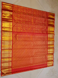 2G Pure Kanjivaram Silk Saree in Vermilion Red with Red | Silkmark Certified