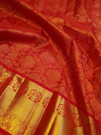 2G Pure Kanjivaram Silk Saree in Vermilion Red with Red | Silkmark Certified
