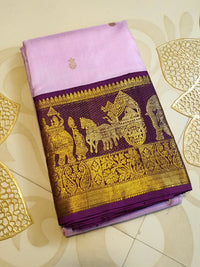 2G Pure Korvai Kanjivaram Silk Saree in Lavender Pink with Purple Gold Zari | Silkmark Certified