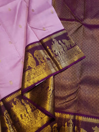 2G Pure Korvai Kanjivaram Silk Saree in Lavender Pink with Purple Gold Zari | Silkmark Certified