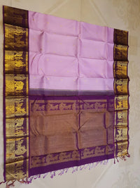 2G Pure Korvai Kanjivaram Silk Saree in Lavender Pink with Purple Gold Zari | Silkmark Certified