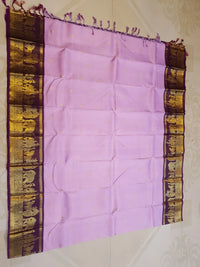 2G Pure Korvai Kanjivaram Silk Saree in Lavender Pink with Purple Gold Zari | Silkmark Certified