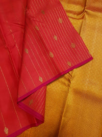 3G Pure Zari  Kanjivaram Silk Saree in Tomato Red with Gold Zari Stripes & Buttas | Silkmark Certified