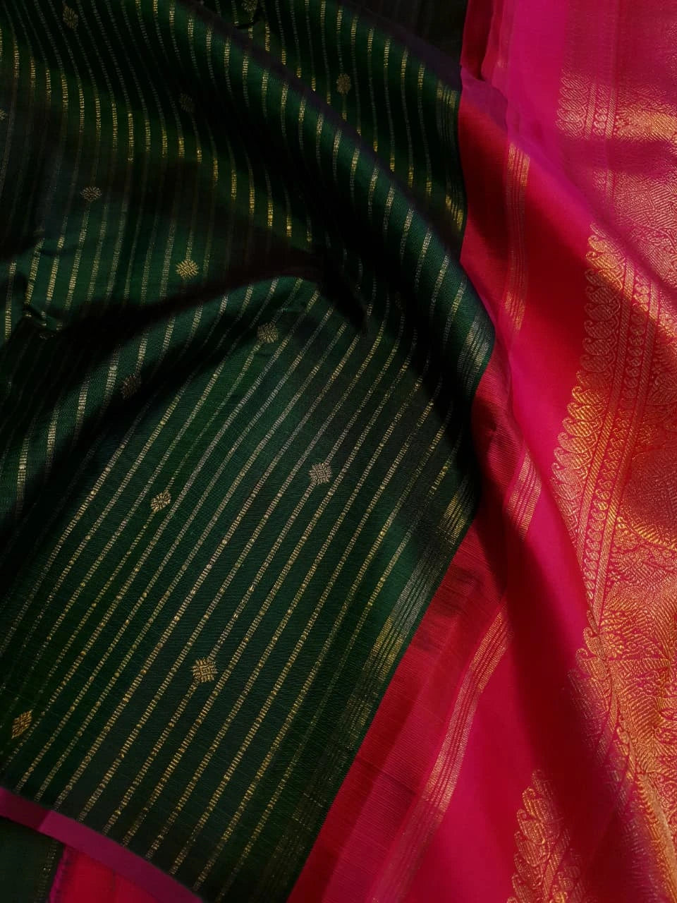 3G Pure Zari  Kanjivaram Silk Saree in Dark Green  | Silkmark Certified